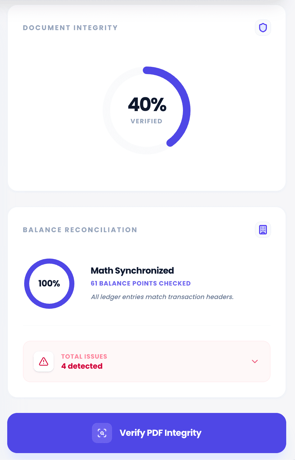 Vyrex fraud detection and document integrity screenshot