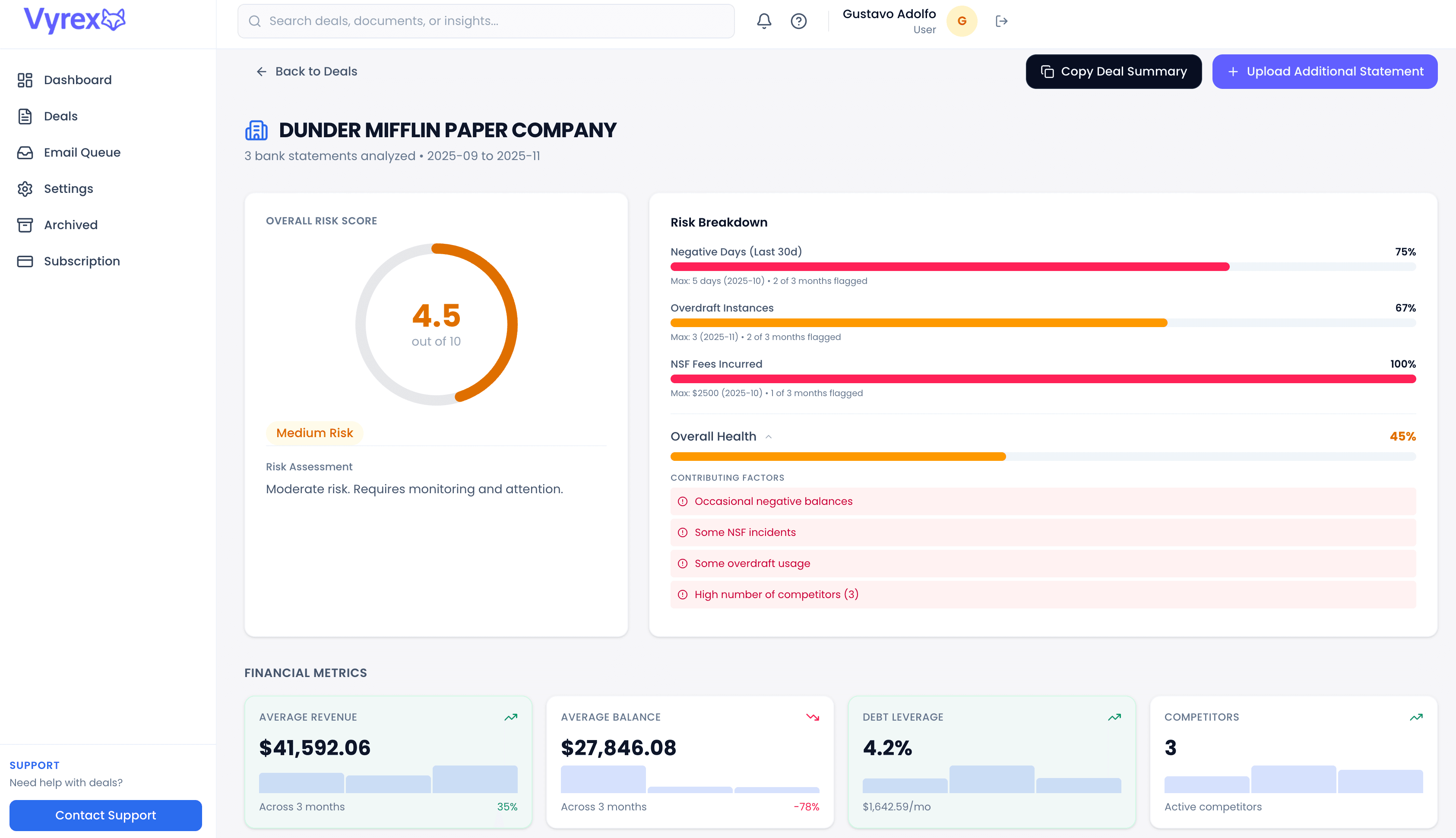 Vyrex transaction audit screenshot